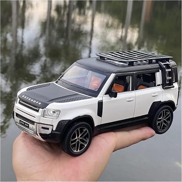 Model Car Zinc Alloy Pull Back Toy Diecast Toy Cars with Openable Doors, Sound and Light for Kids Boy Girl Gift (1:24 Land Rover Defender - White)