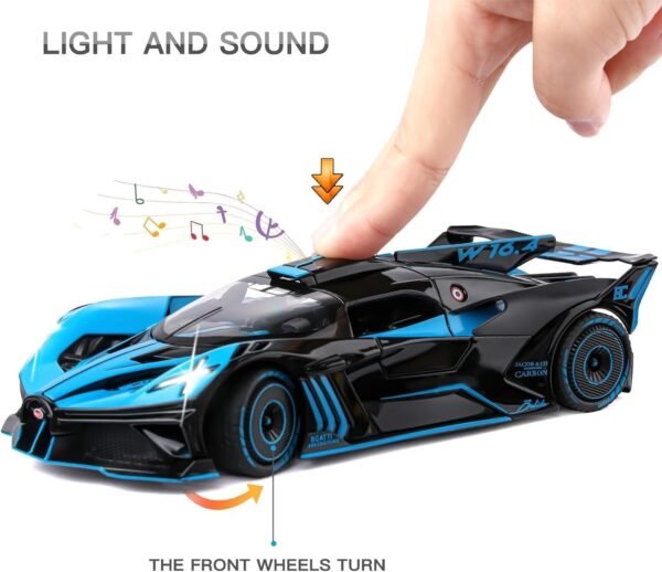 Exclusive Alloy Metal Pull Back Die-Cast Car 1:24 Big Bugatti Bolide Toy Car Diecast Metal Pullback Toy Car with Openable 6 Doors,Light Music Boys Gifts Toys(Bugatti Bolide-Blue) - Image 6