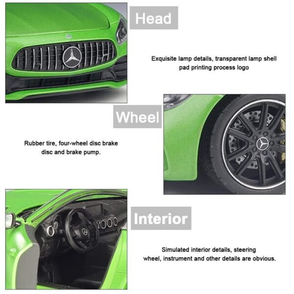 1:24 Diecast Model Alloy Mrcedes AMG GTR Alloy Metal Pull Back with 6 Openable Doors & Sound Light Toy car for Kids Best Gift Toys for Kids Boys (Green) - Image 4