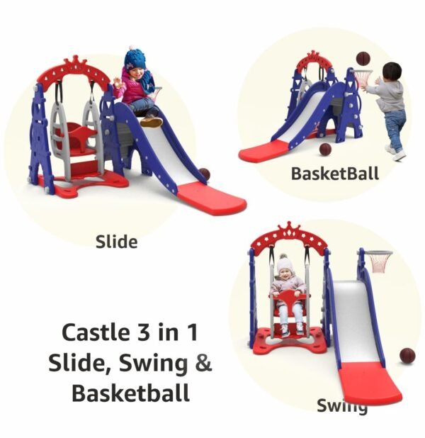 Amazon Brand - Solimo 3-in-1 Garden Castle Slide & Swing for Indoor & Outdoor Use | for Kids 2-8 Years Old | Safe & Fun | Ideal for Boys & Girls | Toy for Kids | Easy Assembly, Multicolor - Image 6