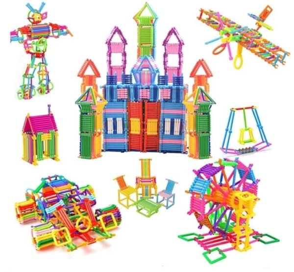 Plastic Kids Building Blocks Toys - Smart Stick with Different Shapes Block Game for 3-8 Years Old Kids Boys & Girls,Multi Color,200 Piece