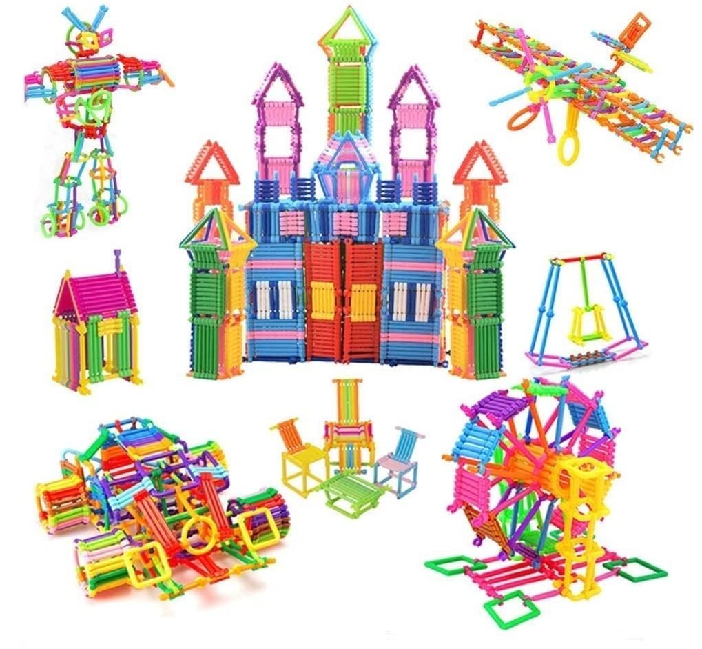 Plastic Kids Building Blocks Toys - Smart Stick with Different Shapes Block Game for 3-8 Years Old Kids Boys & Girls,Multi Color,200 Piece