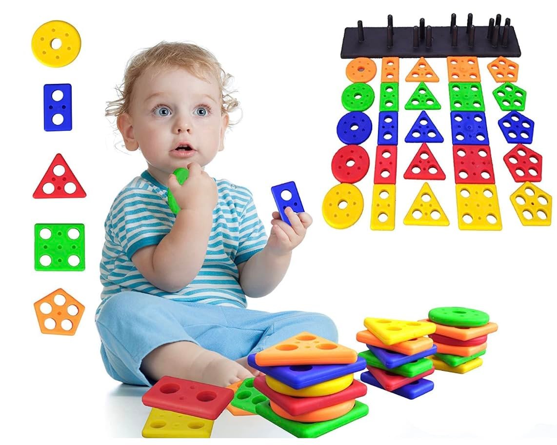 Promo Angle Geometric Plastic Blocks, Sorting & Stacking Toys for Toddlers and Kids, Color Stacker Shape Sorter Educational Learning Toy for 1-3 Years Old Boys and Girls,Multicolor - Image 5