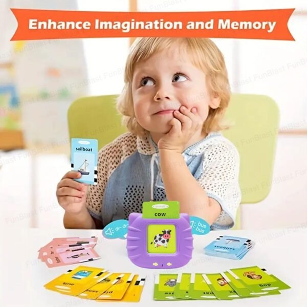 FunBlast Talking Flash Cards for Kids, Learning Toys for Kids, English Flash Cards, Montessori Educational Toys for 2-4 Year Old Kids, Boys, Girls -112 Double Sided Card (Purple) - Image 2