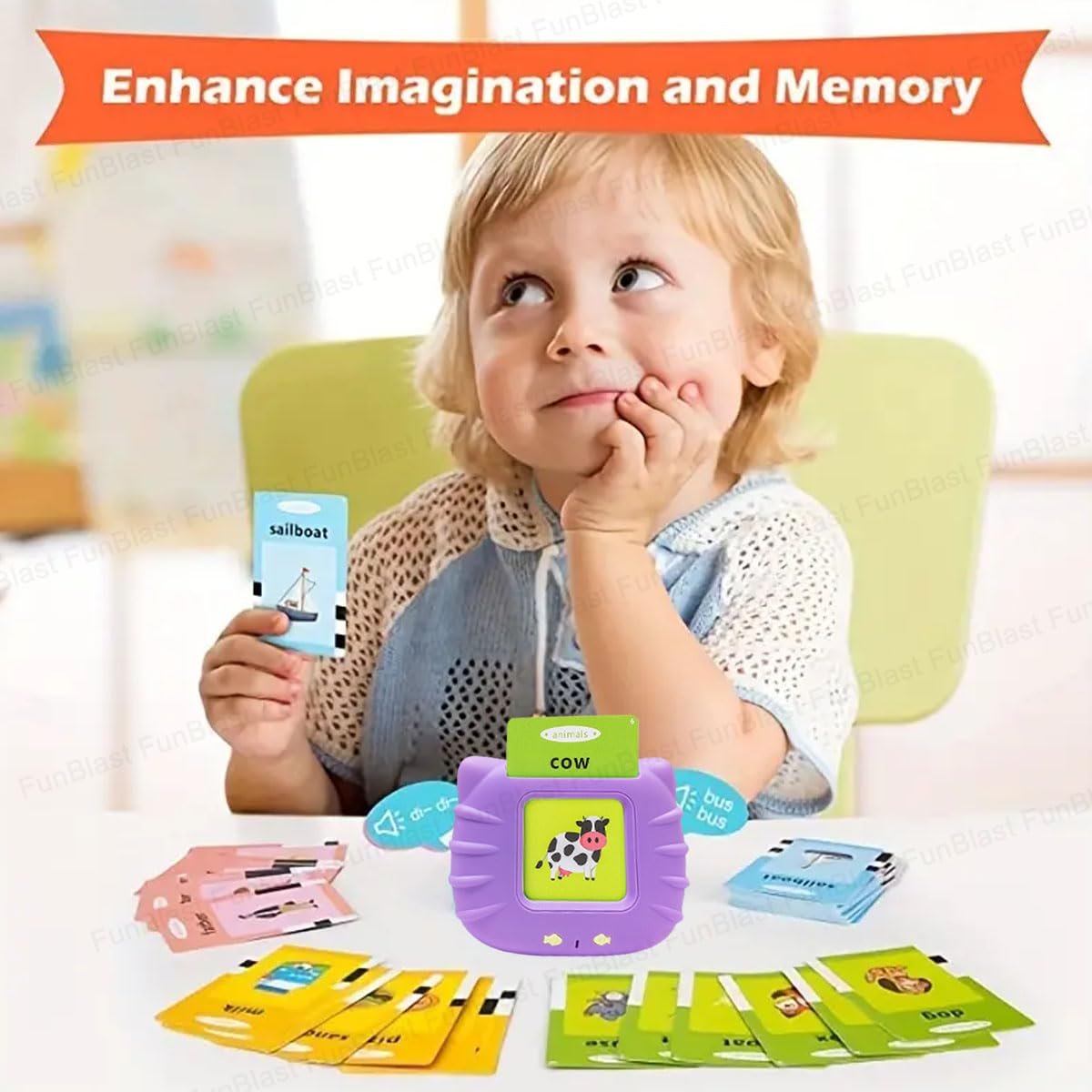 FunBlast Talking Flash Cards for Kids, Learning Toys for Kids, English Flash Cards, Montessori Educational Toys for 2-4 Year Old Kids, Boys, Girls -112 Double Sided Card (Purple) - Image 2