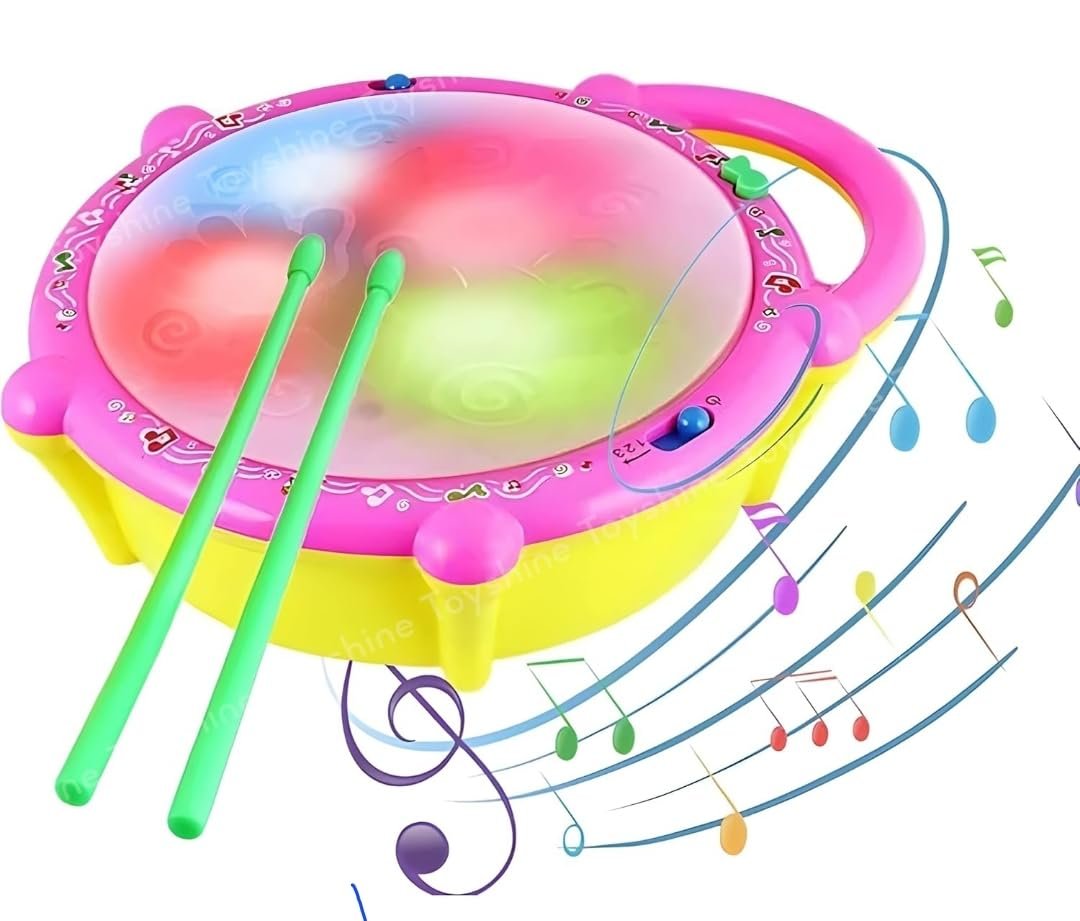Flash Drum with 3D Lights and Music Multi Color for 1 2 3 4 Year Old Boy Girl ( Battery NOT Included)