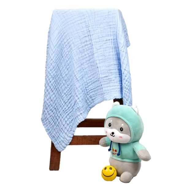 MOM\'S HOME Baby Super Soft Absorbent Muslin 6 Layer wash Towel- 100X100 CM - | 0-3 Years | Blue - Image 3