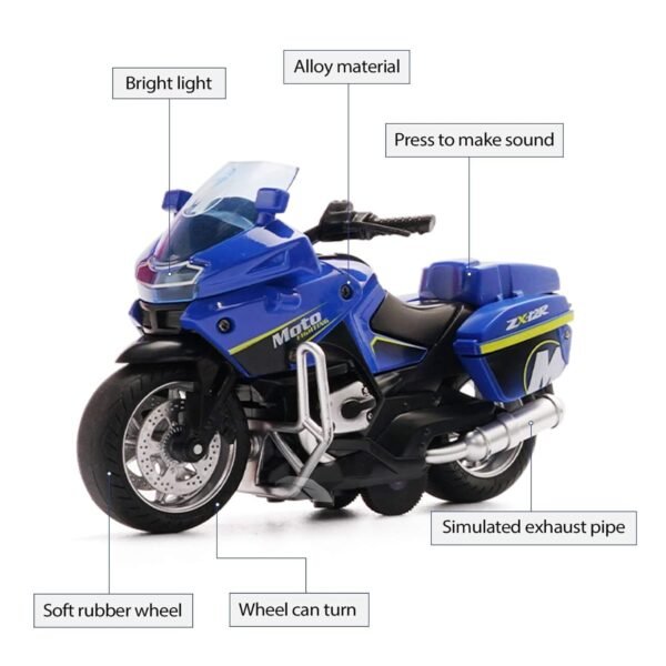 WORSHIPER Police Motorcycle Toy - Pull Back Motorcycle Toys, Tiny Gift with Music Lighting, Latte Motorcycles Toy for Kids Boys Age 3-8 Year Old (White) - Image 4