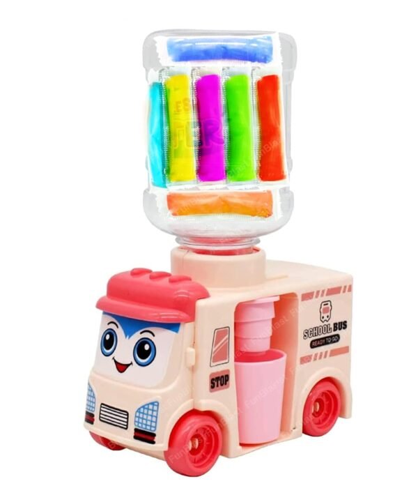 Funblast School Bus Toy With Water Dispenser and Clay - Mini Vehicle Play Set for Kids 3+ Years Old, 10 Pcs Art and Craft Clay (A) - Multicolor
