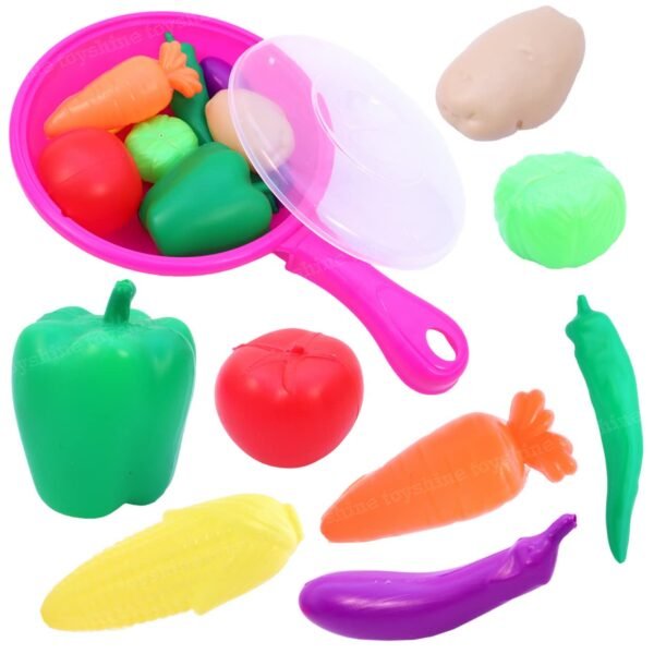 Toyshine Pack of 10 Vegetable Toy Set with Pan | Pretend Play Food Cooking Toy for Kids Learning Educational Toys for Boys Girls Toddler 3-6 Years