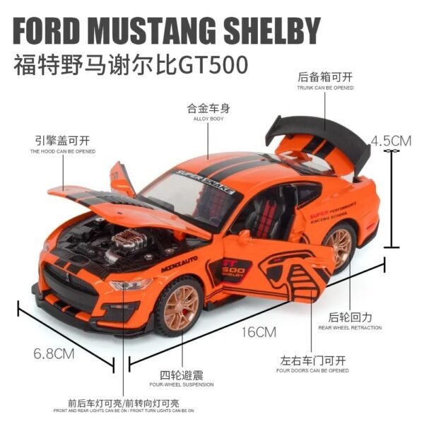 1:32 Mustang Shelby Gt500 Diecast Metal Pull Back Car with 4 Openable Doors with Sound and Light Toy Decoration car Best Gift Toys for Kids ?Colors as Per Stock?