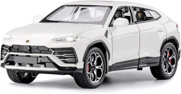 Model Car Zinc Alloy Pull Back Toy Diecast Toy Cars with Openable Doors, Sound and Light for Kids Boy Girl Gift (1:24 Lamborghini Urus-White) - Image 3