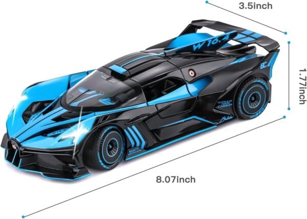 Exclusive Alloy Metal Pull Back Die-Cast Car 1:24 Big Bugatti Bolide Toy Car Diecast Metal Pullback Toy Car with Openable 6 Doors,Light Music Boys Gifts Toys(Bugatti Bolide-Blue) - Image 3