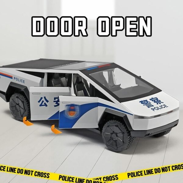 Model Car Zinc Alloy Pull Back Toy Diecast Toy Cars with Openable Doors, Sound and Light for Kids Boy Girl Gift (1:24 Police Tesla - White Color) - Image 6