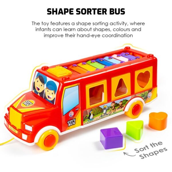 Ratna\'s 3 in 1 Shape Sorter Xylophone Pull Along Bus Shaped Combo Educational Musical Learning Toy for Kids & Toddlers (Assorted Colors & Designs) - Image 3
