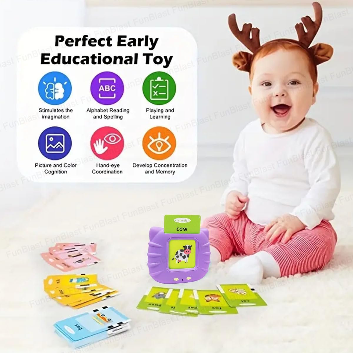 FunBlast Talking Flash Cards for Kids, Learning Toys for Kids, English Flash Cards, Montessori Educational Toys for 2-4 Year Old Kids, Boys, Girls -112 Double Sided Card (Purple) - Image 5