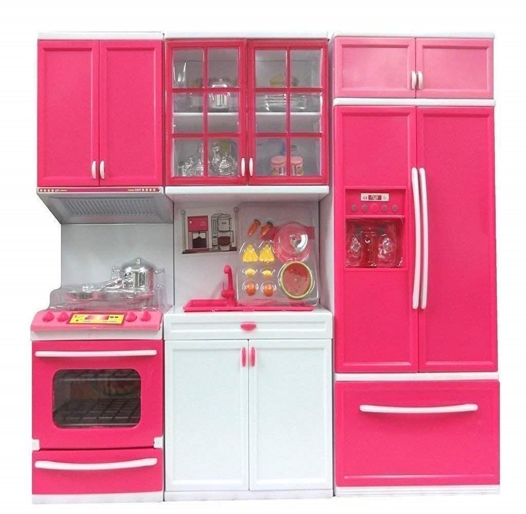 Plastic 3 Compartment Modern Dream House | with Open able Doors | Refrigerator | Accessories | Musical & Light Kitchen Set Toy for Kids with Sound and Accessories Set for 4 Year Old
