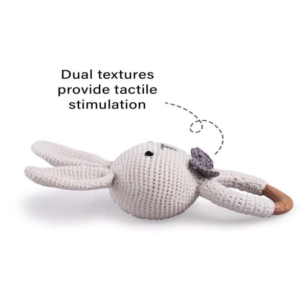 Intellibaby Premium Bunny Wooden Ring Rattle for Baby&Toddlers, Crochet Bunny Rattle Toy for Newborn,Natural Wool,Sensory Toy for Girls&Boys,Safe&Durable,BIS Certified,Birthday Gift,0-2 Years,White - Image 4