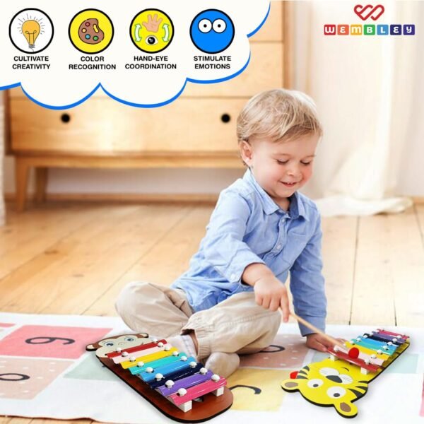 Wembley Monkey Wooden Baby Xylophone for Kids Toys for 1+ Year Old Preschool Educational Learning Instruments Keyless Piano with 2 Sticks Musical Toy for Kids Girls Boy Children Non Toxic BIS Approved - Image 6