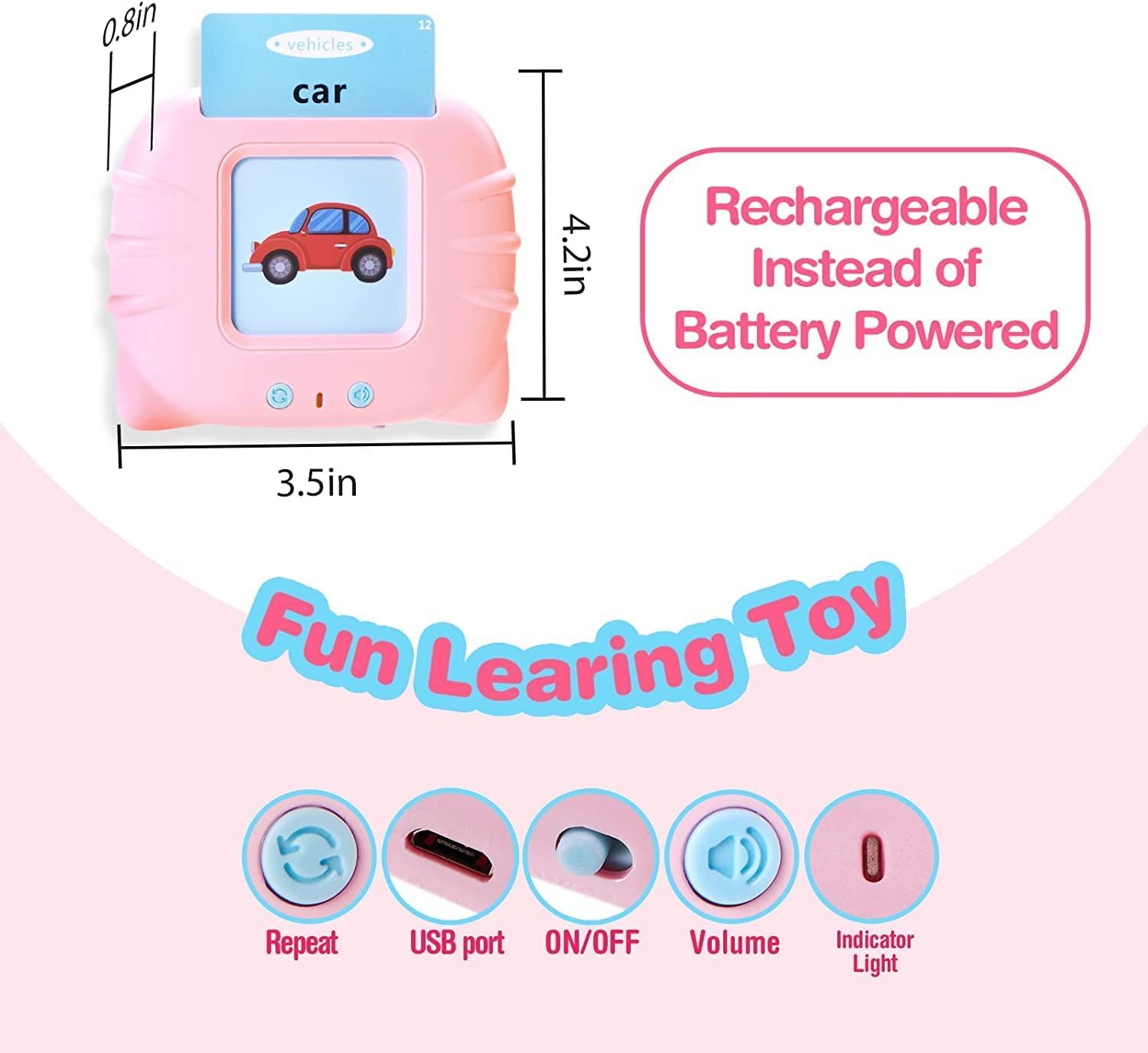 Generic Toys for 1-5 Years Old: 112 Talking Baby Flash Cards, Pink, 224 Words, Autism Toys, Speech Therapy, Everyday Concepts, Large Plastic Cards, Unisex, Pastel/Pink - Image 3