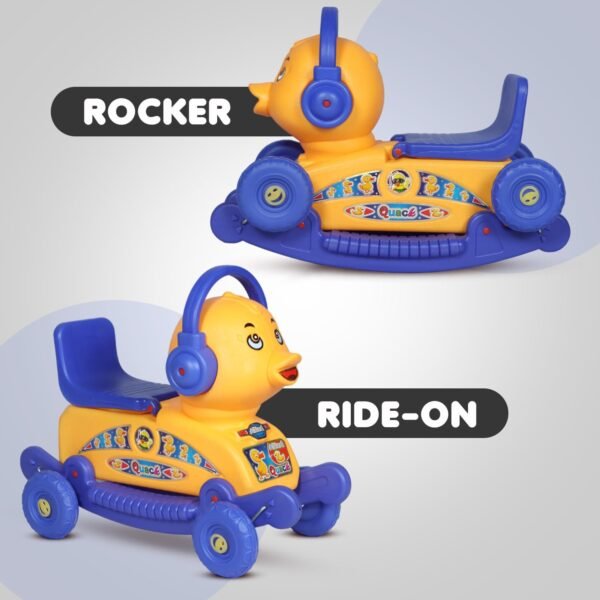 Quack Duck Rider for Kids 1-3 Years Old 2-in-1 Rocker/Ride-Ons & Wagons Non Battery Operated Rideon (Blue & Orange) - Image 3