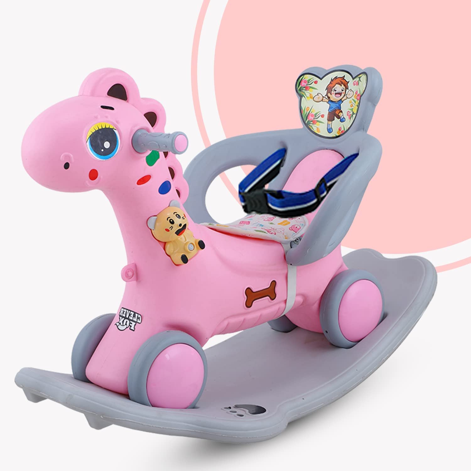 Clever Fox Rio Dinosaur Ride on Musical Toy Rockers for Kids/Rocker Indoors & Outdoors Made in India for 1-3 Years Unisex Kids (Pink)