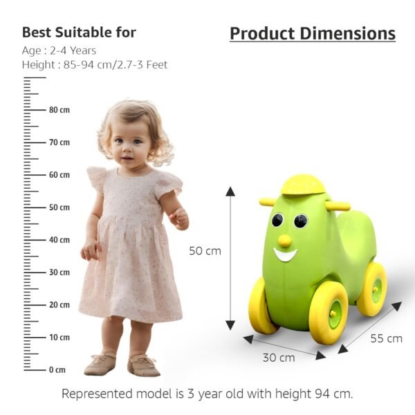 OK PLAY Humpty Dumpty Push On Ride for Kids | Pony Ride On with Curved Seat | Four Wheel Push On Ride | Easy Grip | Indoor Outdoor Ride | Safe & Fun Activity Toy | Toys for Kids | 2 Year+ | Green - Image 3