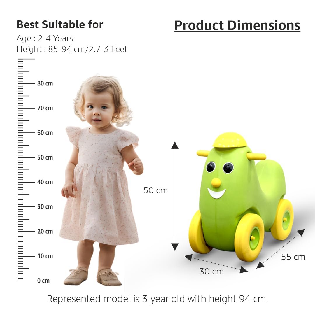 OK PLAY Humpty Dumpty Push On Ride for Kids | Pony Ride On with Curved Seat | Four Wheel Push On Ride | Easy Grip | Indoor Outdoor Ride | Safe & Fun Activity Toy | Toys for Kids | 2 Year+ | Green - Image 3