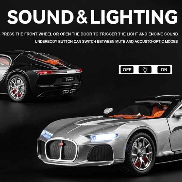 1:24 Bugatti Toy Car, Atlantic Alloy Die Cast Cars Model Car for Kids Birthday Christmas Party Gift, Pull Back Toy Cars with Sound and Light/Colors As Per Stock - Image 3