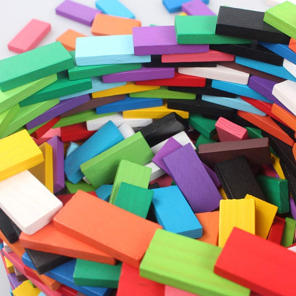 Non-Toxic Kids Dominoes Building Blocks Set for 3-8 Years Old Kids,12 Random Color,100 Piece - Image 2