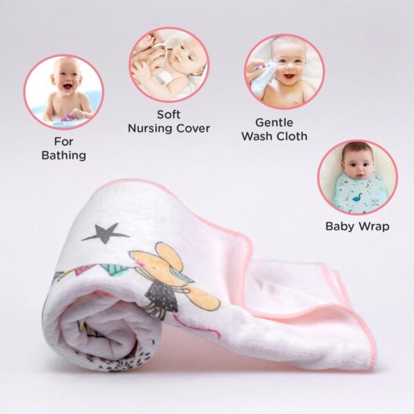 Mee Mee Micro Fiber Baby Bath Towel for New Born | Wash Cloth, Quick Absorbent, Extra Soft Cotton Towels for Kids/Toddlers/Infants/Babies, Pack of 1, Pink 70X110 CM - Image 3