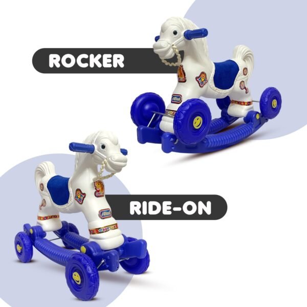 Baby Horse Rider for Kids 1-3 Years Birthday Horse Rider Horse 2-in-1 Rocker/Ride-On Toy for Kids Chetak Ride on & Wagons - Blue White - Image 3