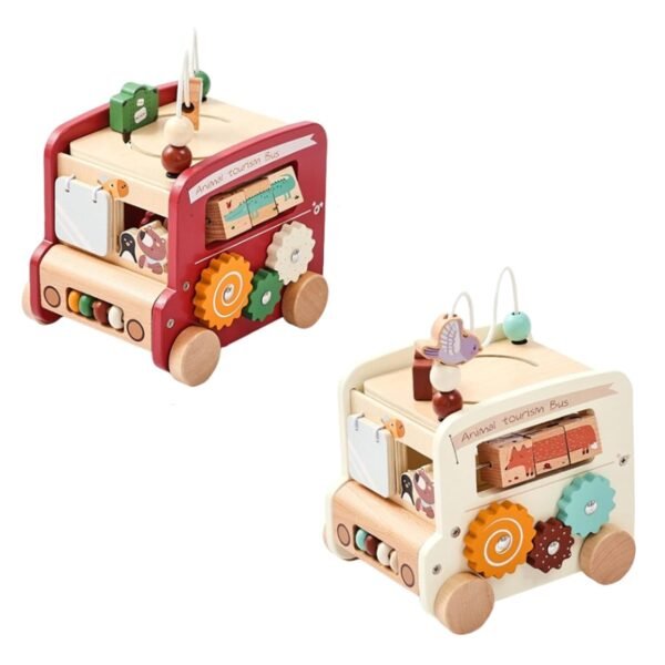 Toy 5-in-1 Bus Toy with Hammer Musical Pounding Toy for Kids Children Boys Girls Red - Image 3