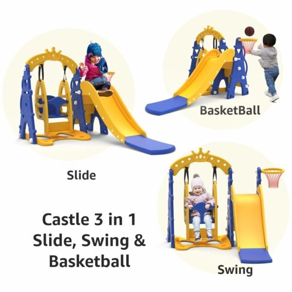 Amazon Brand - Solimo 3-in-1 Garden Castle Slide & Swing for Indoor & Outdoor Use | for Kids 2-8 Years Old | Safe & Fun | Ideal for Boys & Girls | Toy for Kids | Easy Assembly, Multicolor - Image 4