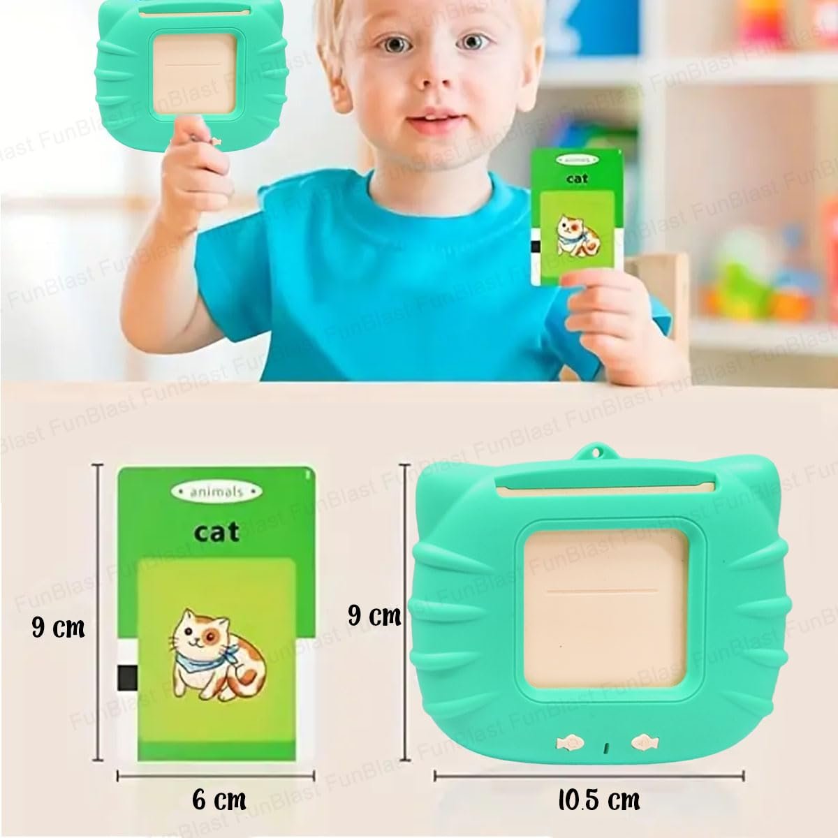 FunBlast Talking Flash Cards for Kids, Learning Toys for Kids, English Flash Cards, Montessori Educational Toys for 2-4 Year Old Kids, Boys, Girls -112 Double Sided Card (Green) - Image 3