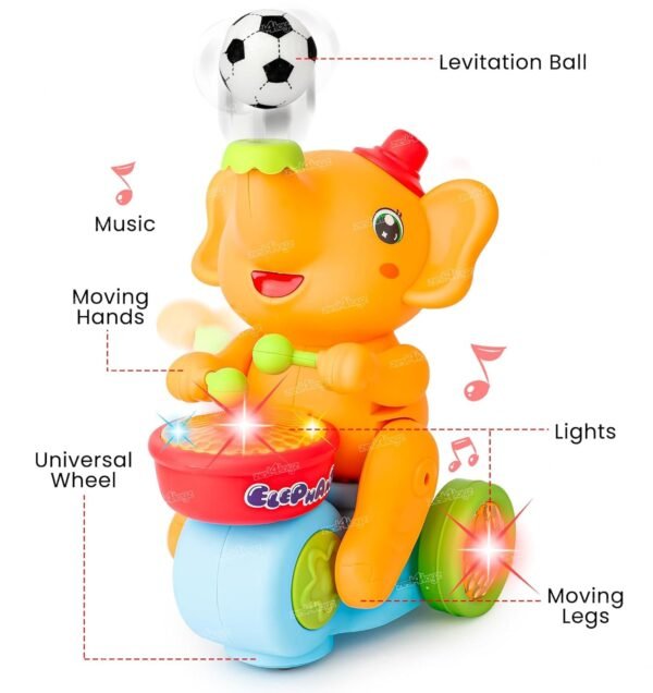 Zest 4 Toyz Musical Walking Elephant Drummer Toy with Flashing Light & Sound Toy for Kids Beating Drum Blowing Ball Toy - Yellow - Image 5