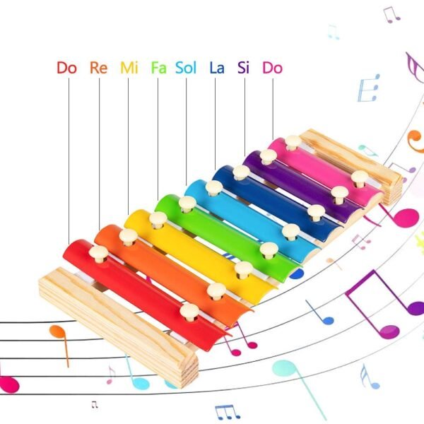 Webby Colorful 8 Different Tones Hand Knock Xylophone with 2 Wooden Mallets, Wooden Xylophone for Kids 1, 2+ Year Old Kids - Image 5