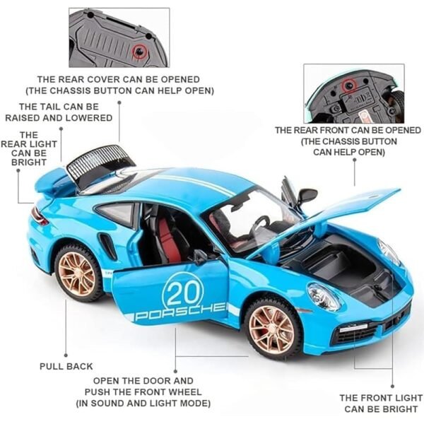 Compatible for 1:32 Porsche Carrera 911 Toy Car Model, Diecast Collectible Pull Back Model Car with Sound and Light, Toy Gift Vehicles for Adults Kids Boys Girls?Blue?
