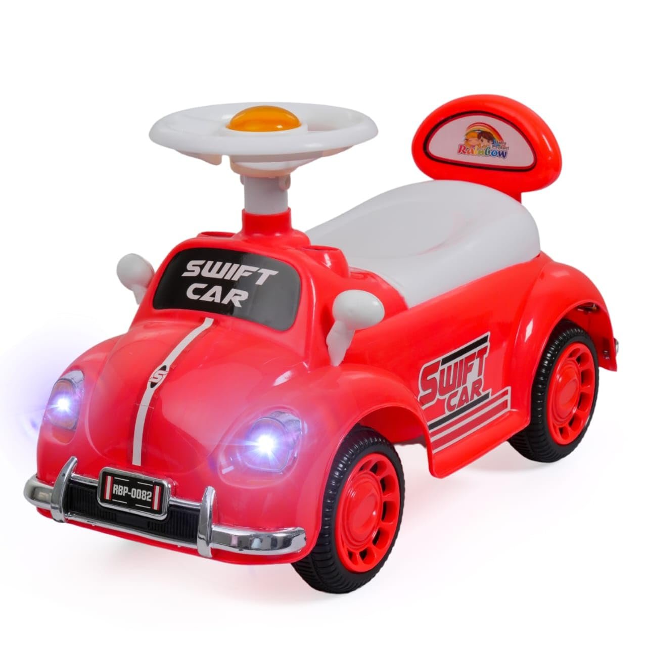 Car Ride-On for Kids with Headlights Music Under Seat Storage Big Wheels and Push Handle Ideal Ride-On for 1+ Years Kids 20kg Capacity Durable Blue Baby Toy Car Yellow - Image 6