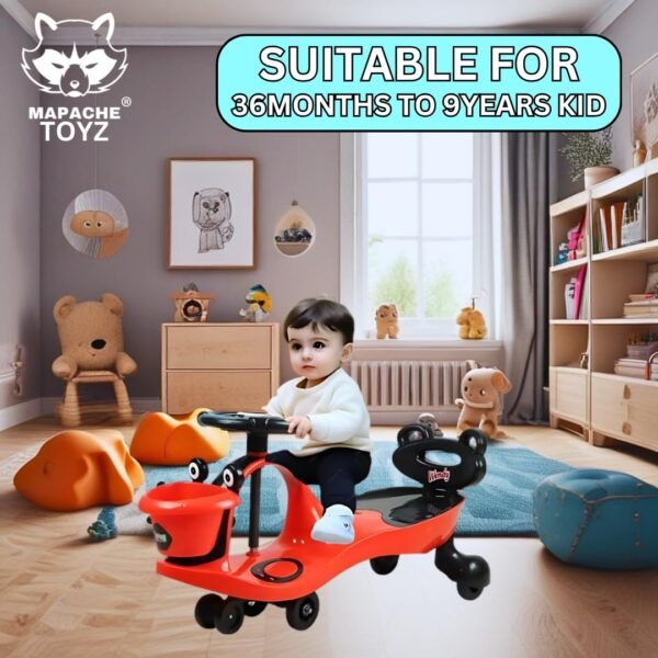 Mapache Wendy Rider Magic Car for Kids with Bucket, Light & Music & Comfortable Seats, Weight Cap- 100 Kg | Ride-on Baby Car, Swing Car, Magic Toy Car, Kids Push Car, Magic Rideon, Color (Red) - Image 5