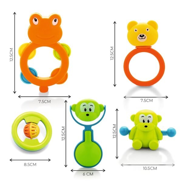 Storio ABS Baby Toys Rattles and Teethers Set for New Born Babies Toddler Infants & Children 5 Pcs-Non Toxic,Multicolor - Image 3