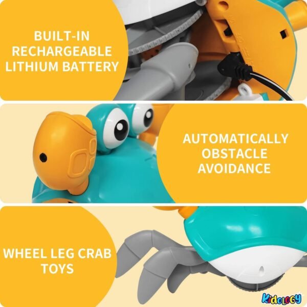 Kidology Crawling Crab Baby Musical Kids Toy with Led Lights & Rechargeable Battery|Interactive Early Learning and Entertainment Toys for Kids Toddlers & Infants,Multicolor - Image 5