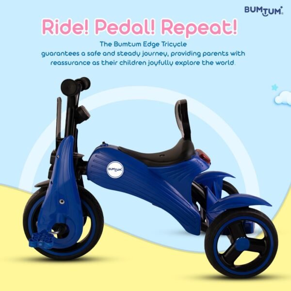 BUMTUM Baby Edge Tricycle with Handle | Baby Tricycle for Kids | Baby Tricycle for 2 Years to 5 Years Kids & Toddlers | Pedal Tricycle & 3 Wheel - Blue - Image 6