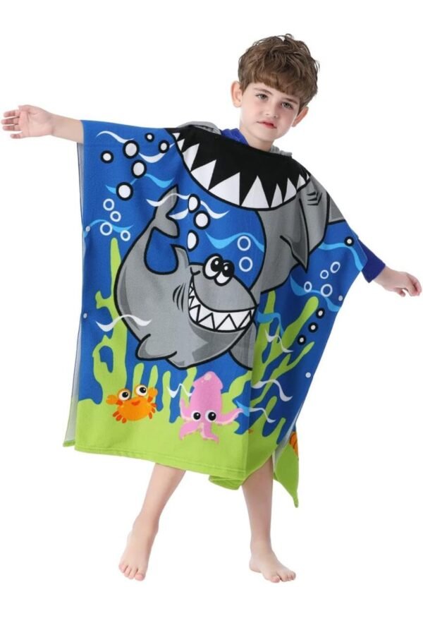 Butterthief Poncho Towel for Kids | Hooded Bath Towels | 60 x 120 cm Toddler Pool Towel for Boys & Girls, 1-7 Years (Blue Shark) - Image 5