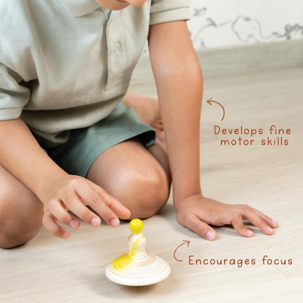 Nritya Set of 3 Wooden Tops | Lattu | Buguri | Inspired by Indian Dances | Natural Ivory Wood | Wooden Tops for Kids | Toy for Gifting | Handcrafted in India | Gifts for Children |4 Years + - Image 4
