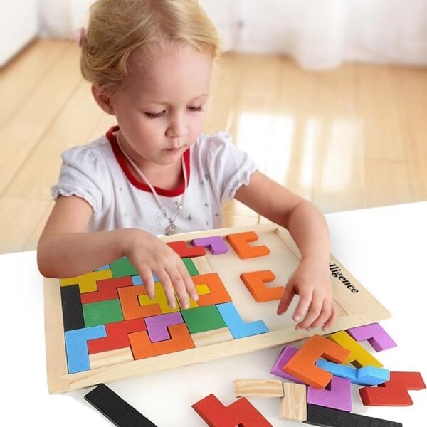 Tetris Puzzle for Kids,Wooden Russian Blocks, Wood Intelligence Puzzle, Brain Teasers Games, Tangram Jigsaw Intelligence Puzzle Educational Gift for Kids,Building Blocks 40pcs, Ages 3-8 Years. - Image 2