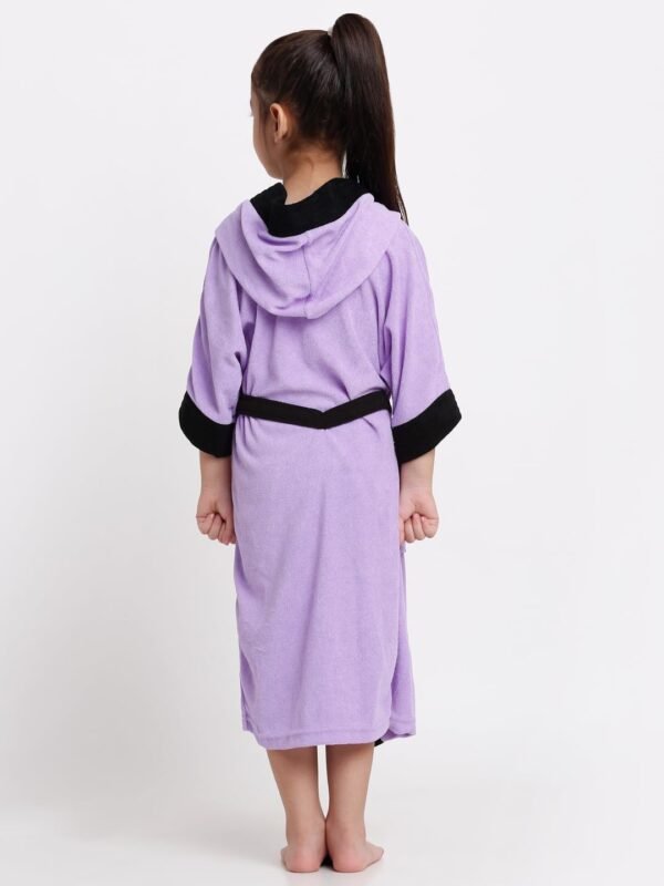 Premium Melodious Unisex Hooded Children\'s Bathrobe - Cozy and Absorbent Robe with Adjustable Belt and Pocket for Kids Ages 10-11 Years (Lilac & Black) - Image 3