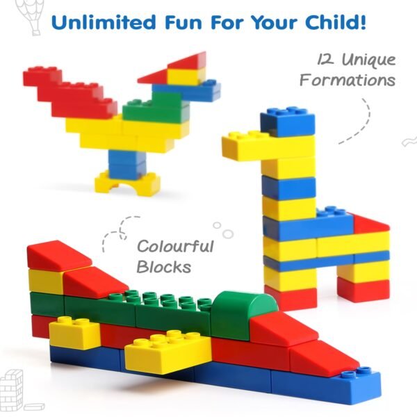 Intelliskills Premium Jumbo 75 Pcs Building Blocks for 3+ Years Kids, Construction Block Set for Boys & Girls, Creative Activity Kit,Fun Learning & Educational Toy, Develop Motor Skills, Birthday Gift - Image 6