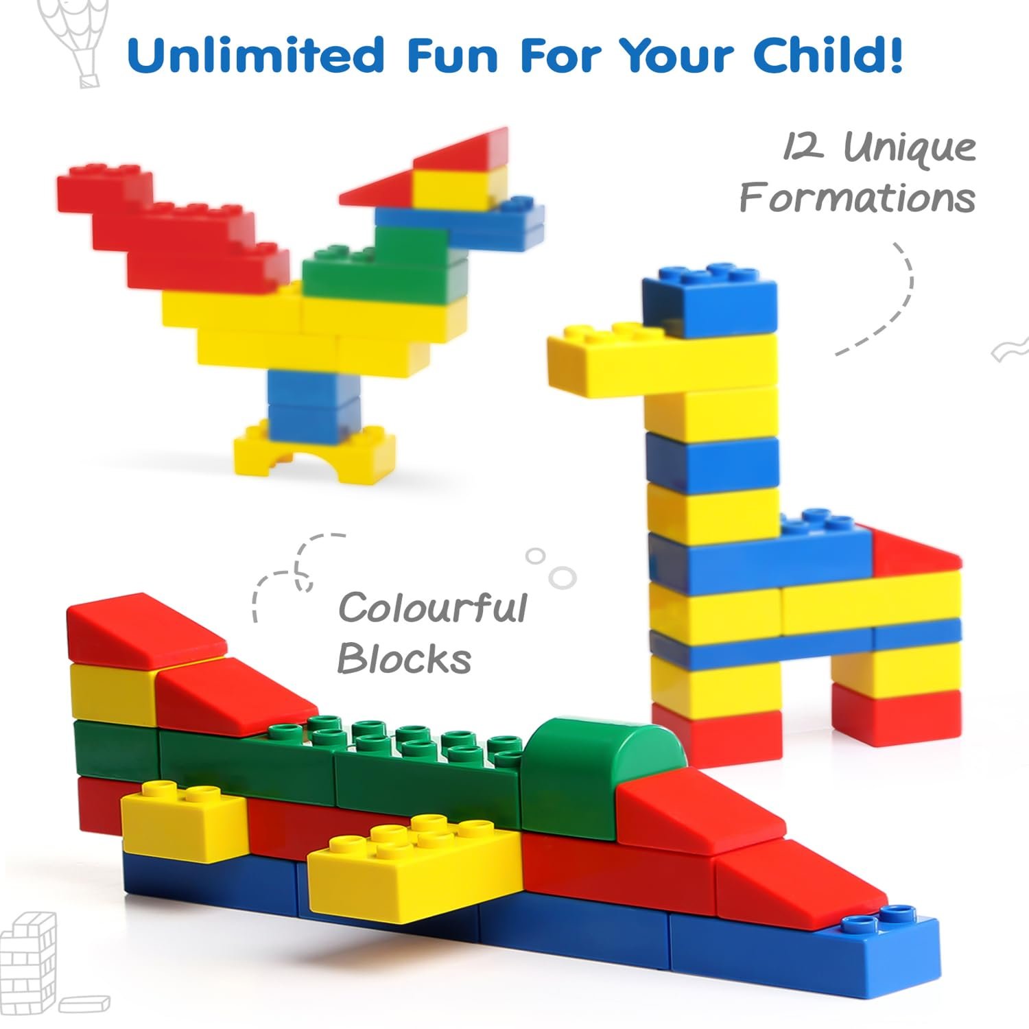Intelliskills Premium Jumbo 75 Pcs Building Blocks for 3+ Years Kids, Construction Block Set for Boys & Girls, Creative Activity Kit,Fun Learning & Educational Toy, Develop Motor Skills, Birthday Gift - Image 6