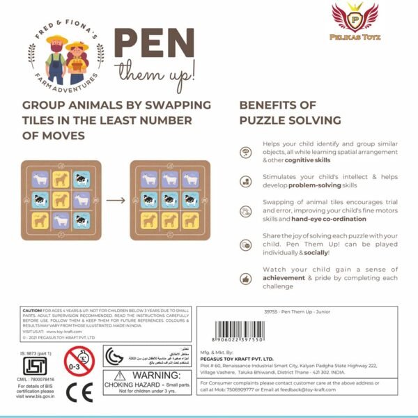 Mind Game Brain 5 Year Old, Educational Travel Games for Kids 4 to 7 Years Old, Gifts for Boys Girls, Magnalogix Magnetic PuzzleTile Toy Game, Pen Them Up Junior - Image 6